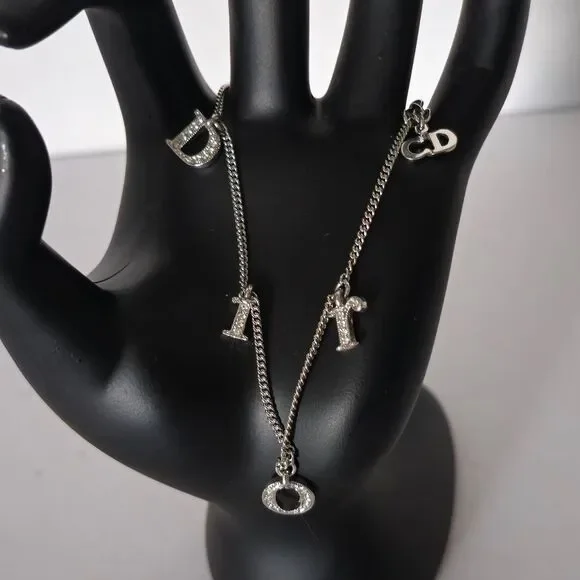 CHRISTIAN DIOR Women's Rhinestone Charm Adjustable Chain Silver Metal Bracelet - Picture 2 of 5